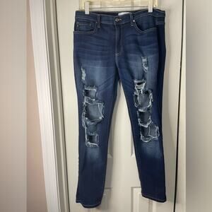 Kancan Dark Blue Denim Distressed Front Skinny Jeans size 11